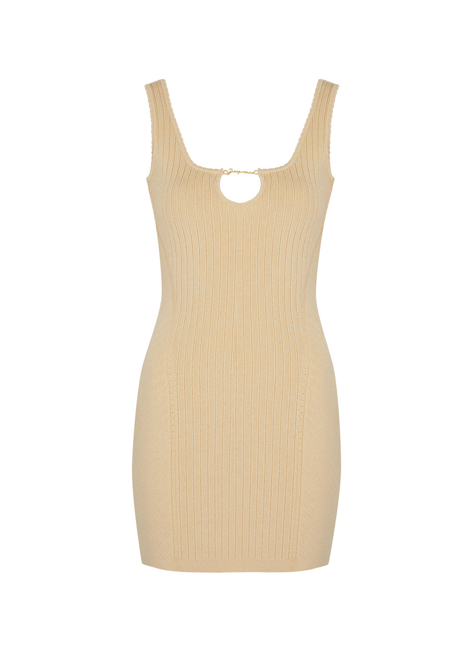 Jacquemus La Mini Robe Sierra Ribbed-knit Mini Dress In Ivory