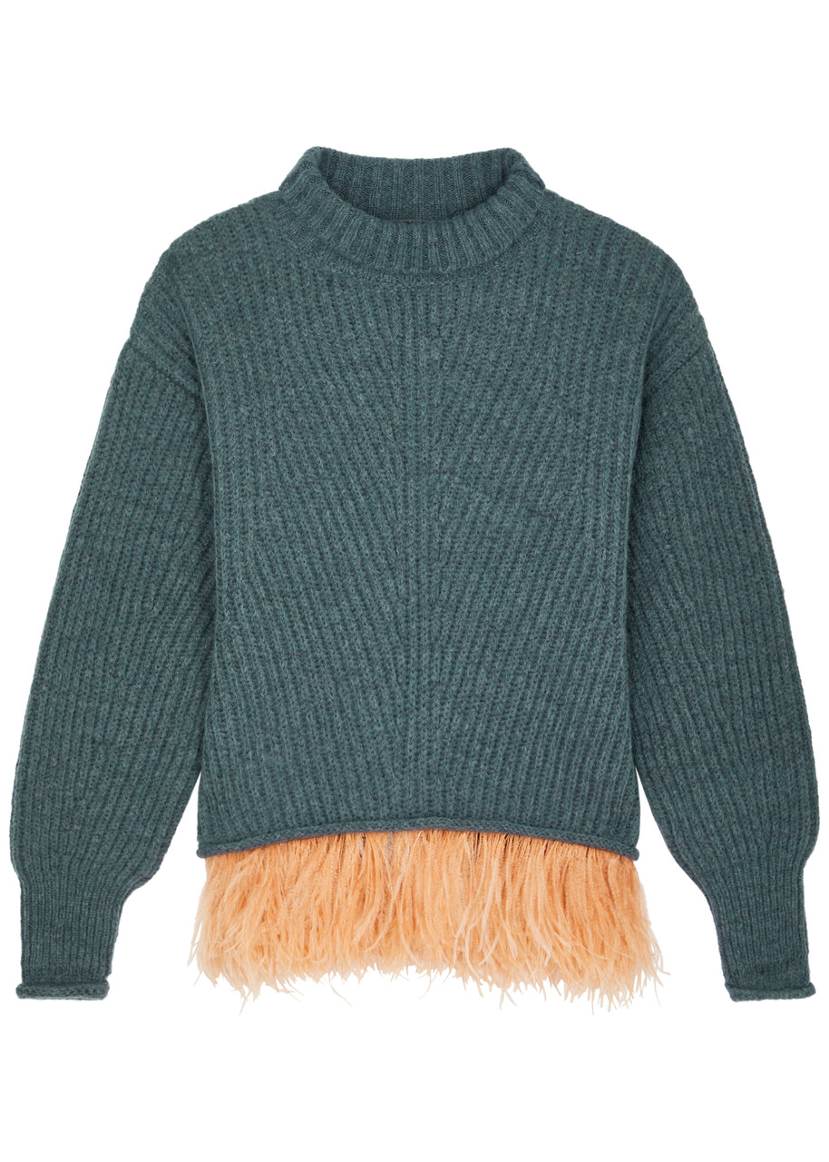 LA Double J High Kick Feather-trimmed Alpaca-blend Jumper