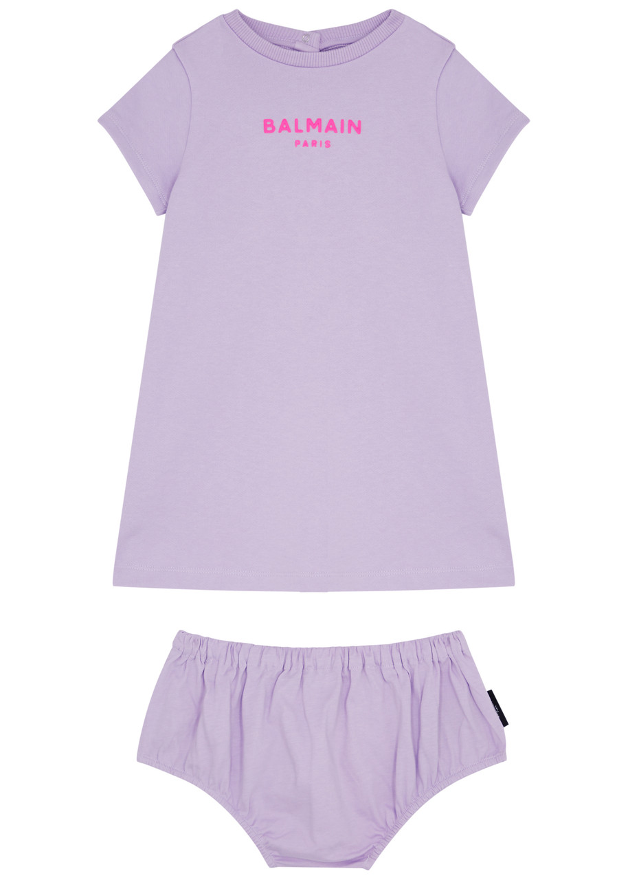 Balmain Babies' Kids Logo Cotton Dress And Bloomers Set (12-36 Months) In Purple