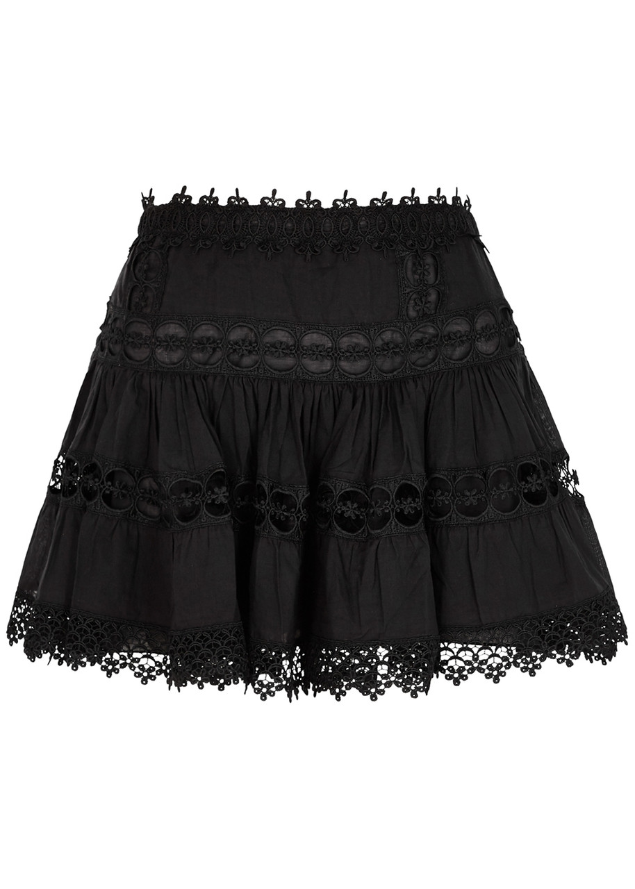 Charo Ruiz Ibiza Greta Lace-trimmed Cotton-blend Mini Skirt - Black - XS