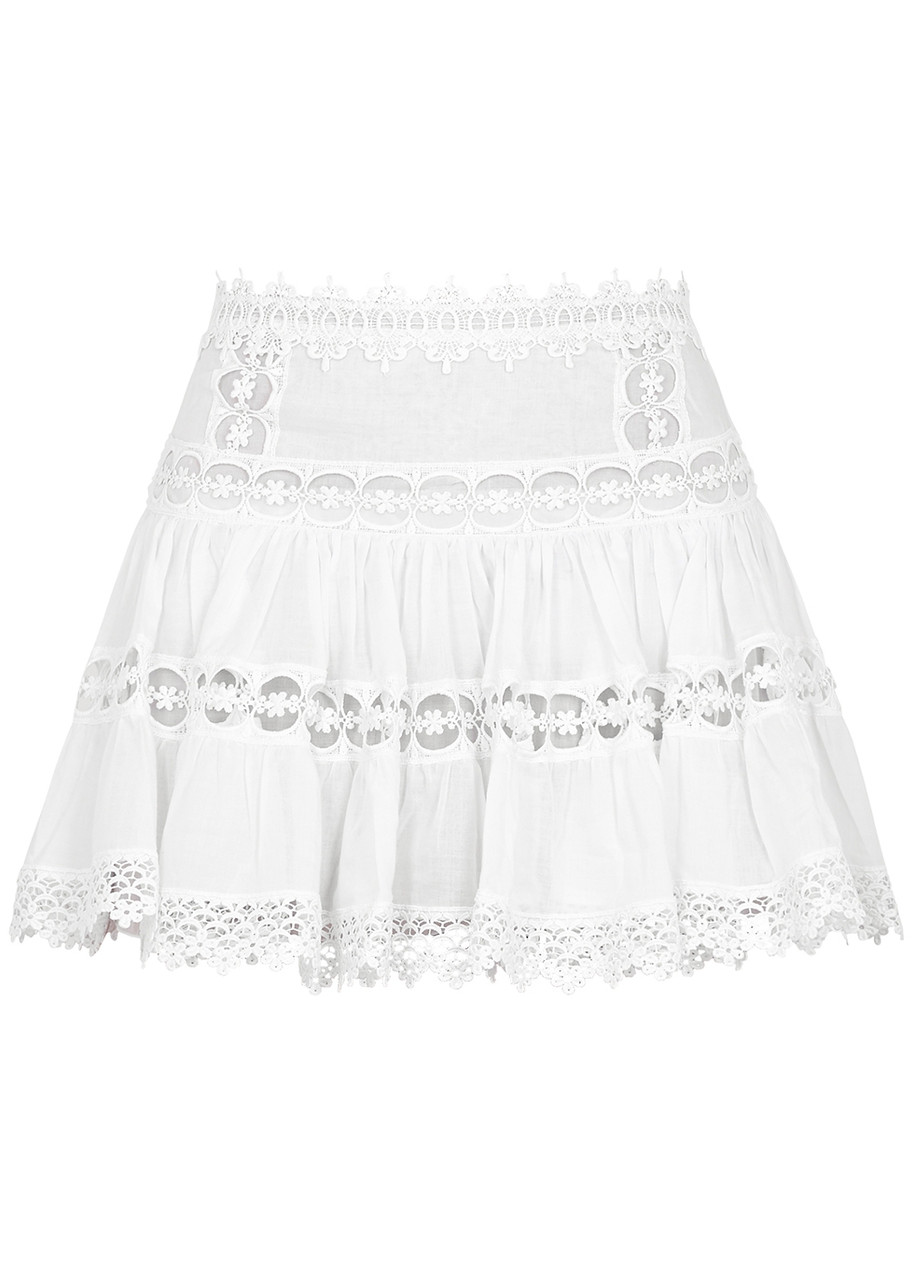 Charo Ruiz Greta Lace-trim Cotton Mini Skirt, Mini Skirt, White - S