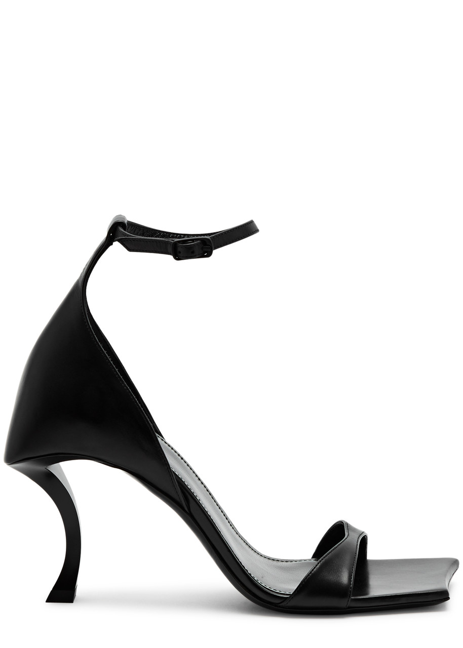 Balenciaga Squared Toe Huorg Leather Sandals 11cm In Black