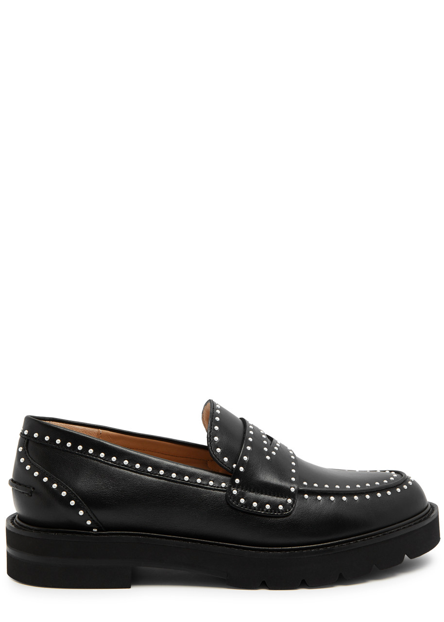 Stuart Weitzman Parker Lift Embellished Leather Loafers In Black