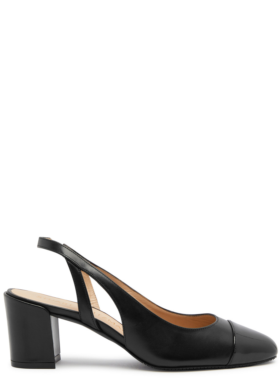 Shop Stuart Weitzman Sleek 50 Leather Slingback Pumps In Black