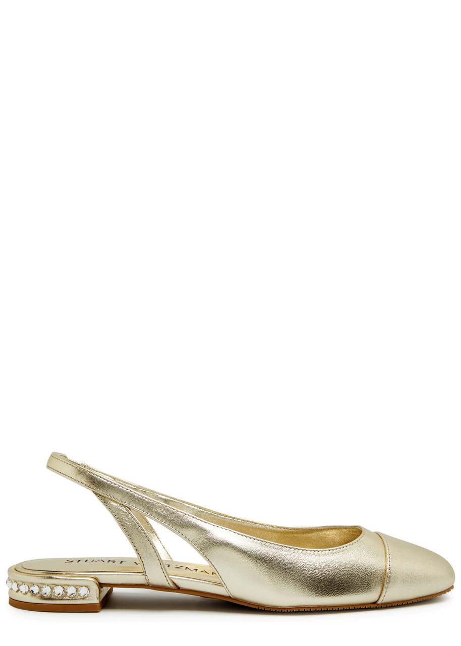Stuart Weitzman Crystal Leather Slingback Flats In Gold