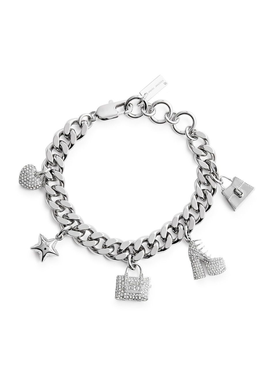 Marc Jacobs Charm-detail Crystal-embellished Bracelet In Silver