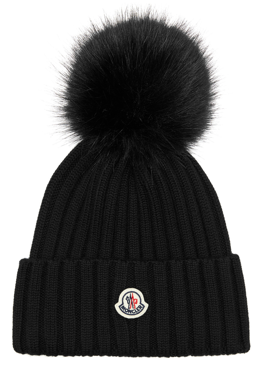 Moncler Pompom Wool Beanie In Black