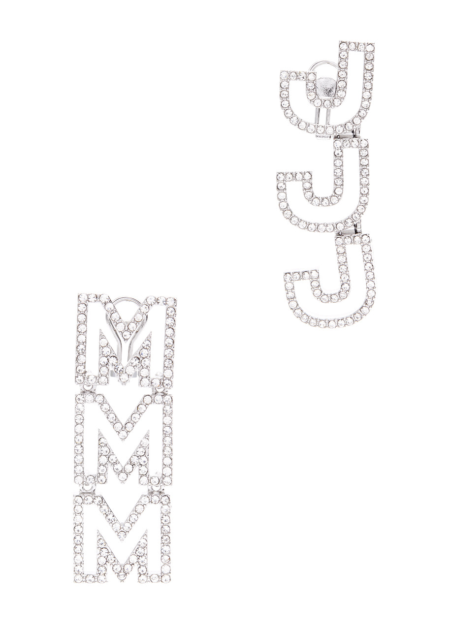 Marc Jacobs Mj Crystal-embellished Drop Earrings In Silver