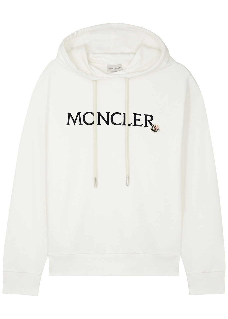 Moncler Logo Hooded Cotton Sweatshirt In Cream