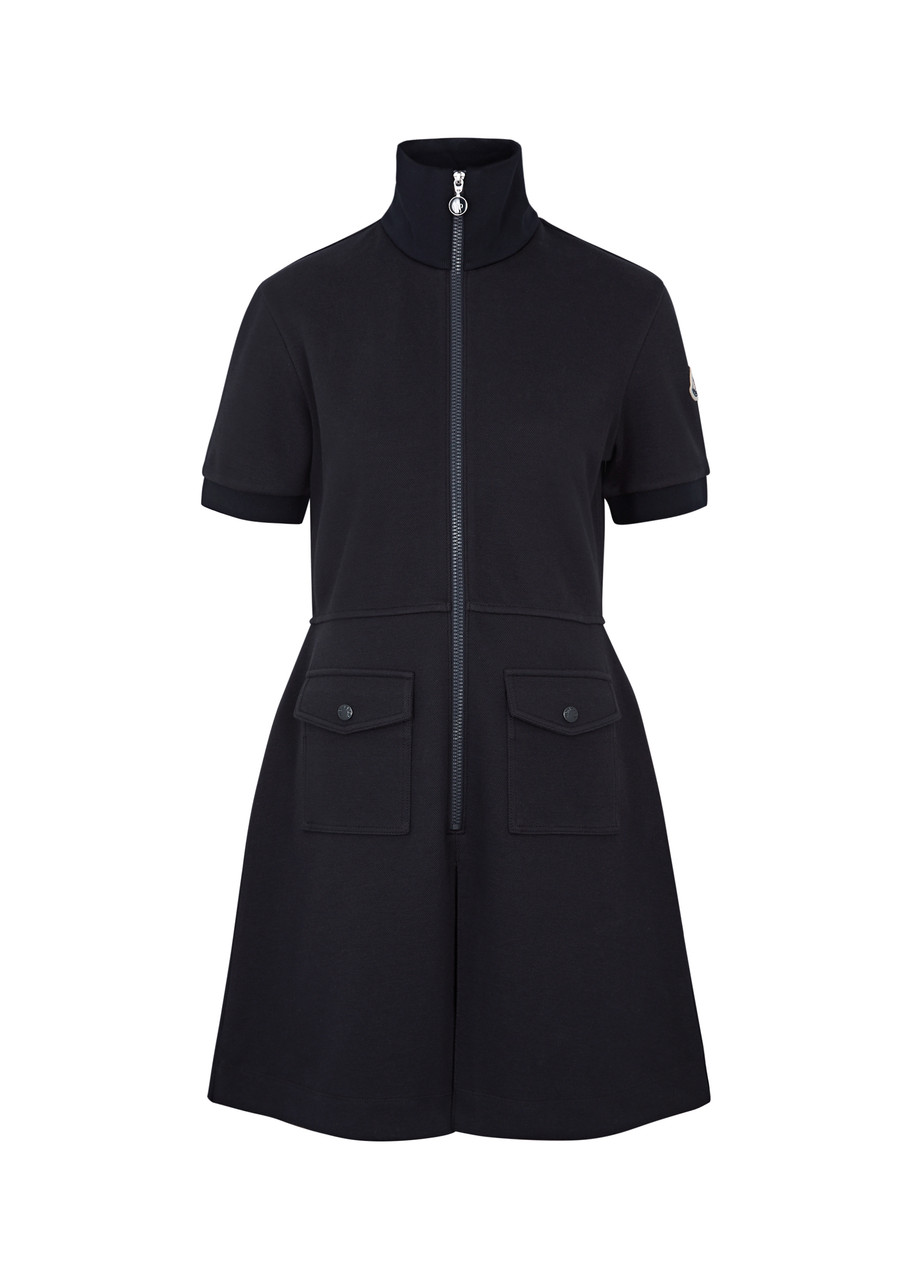 Moncler Piqué Cotton-blend Mini Dress In Dark Blue