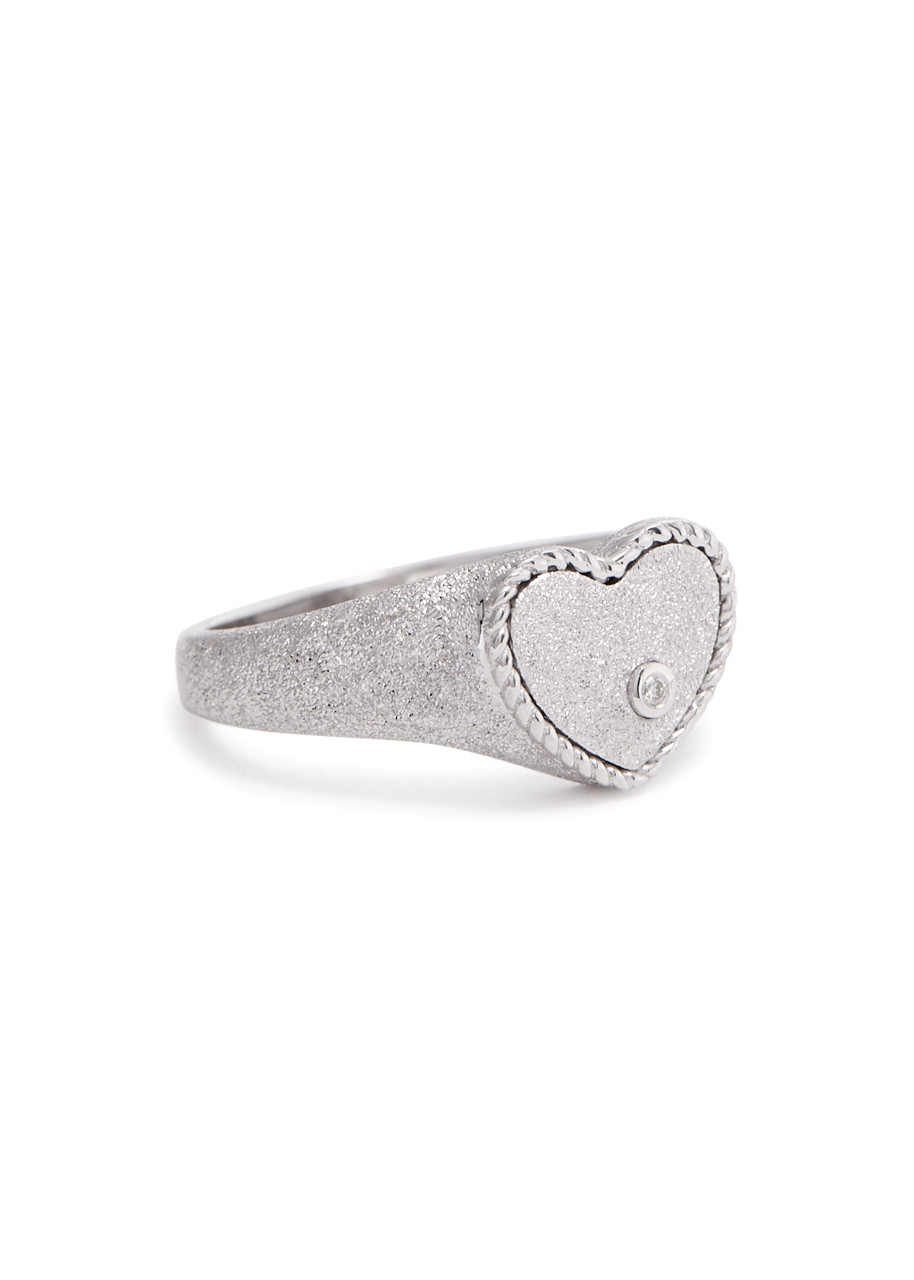 Shop Yvonne Léon Yvonne Leon Baby Chevaliere Glittered Pinky Ring In Silver