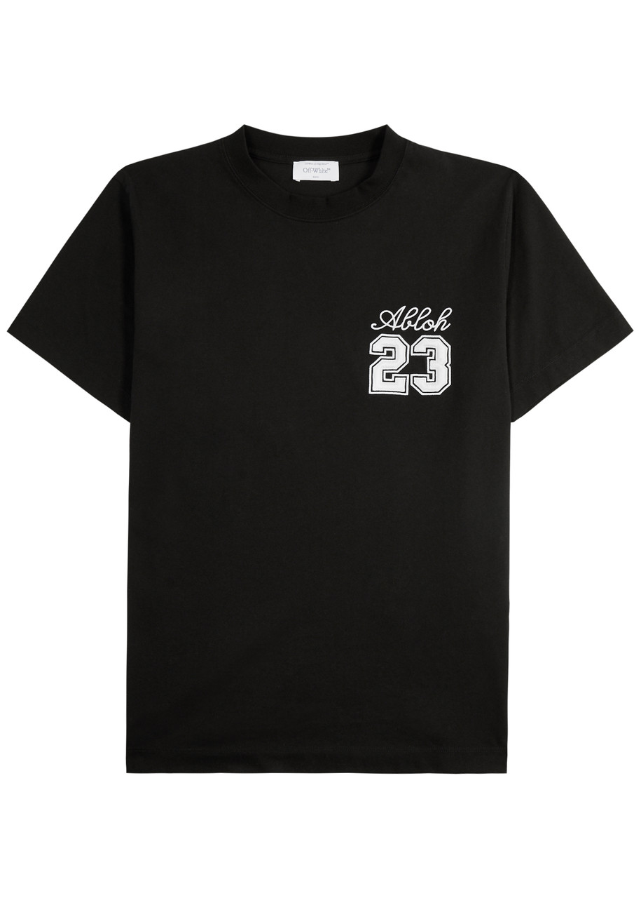Shop Off-white 23 Logo-embroidered Cotton T-shirt In Black And White