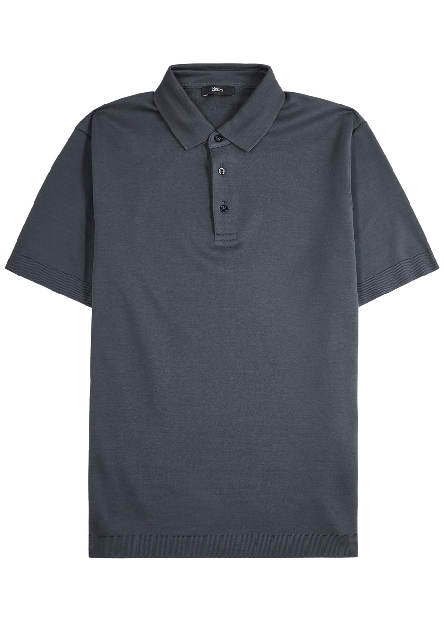 Shop Herno Knitted Cotton Polo Shirt In Navy