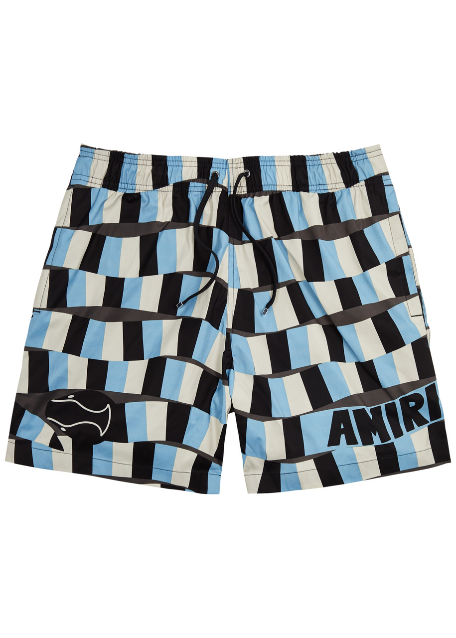 Shop Amiri Printed Shell Swim Shorts In Blue