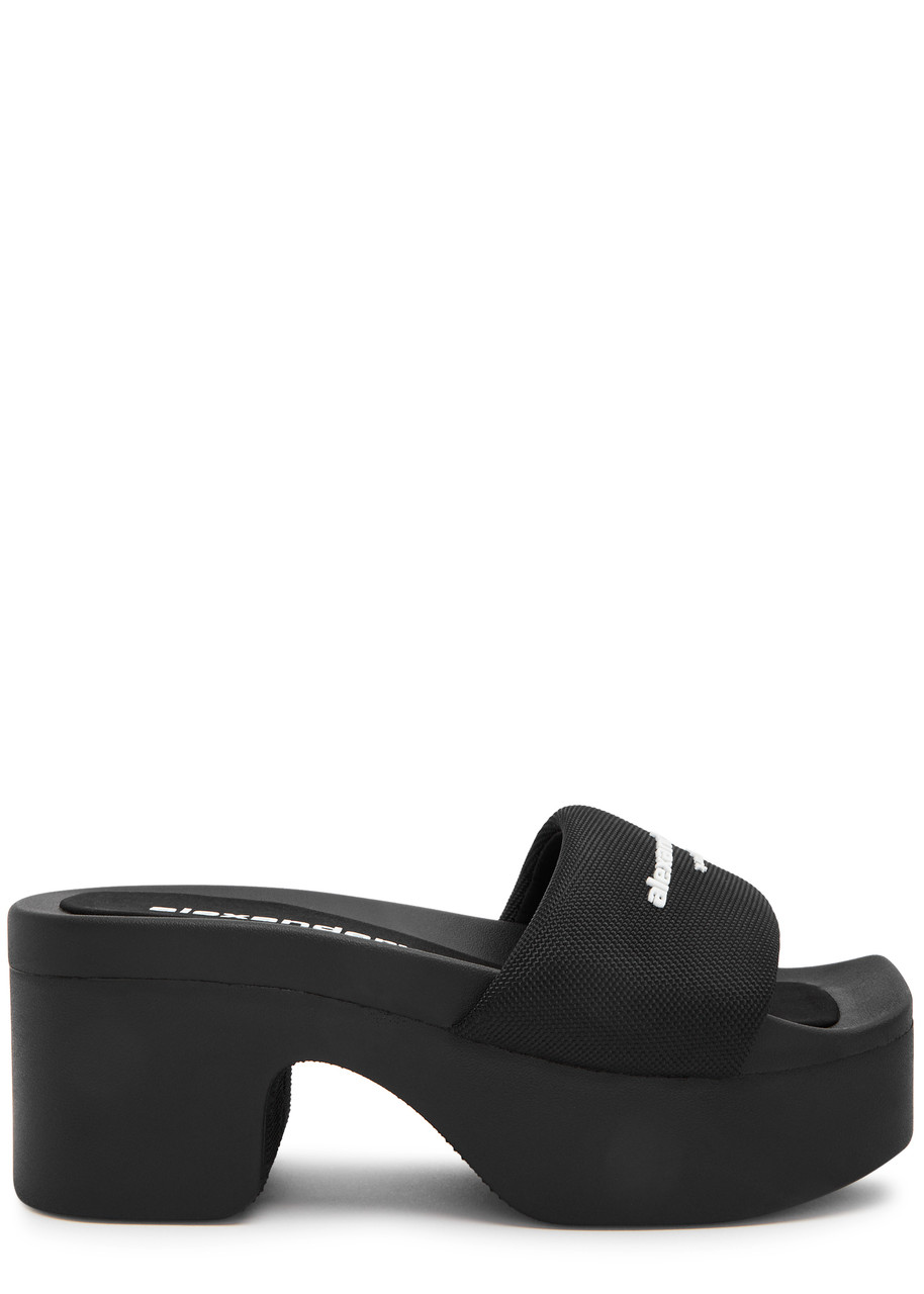 Shop Alexander Wang Nylon Platform Mules In Black