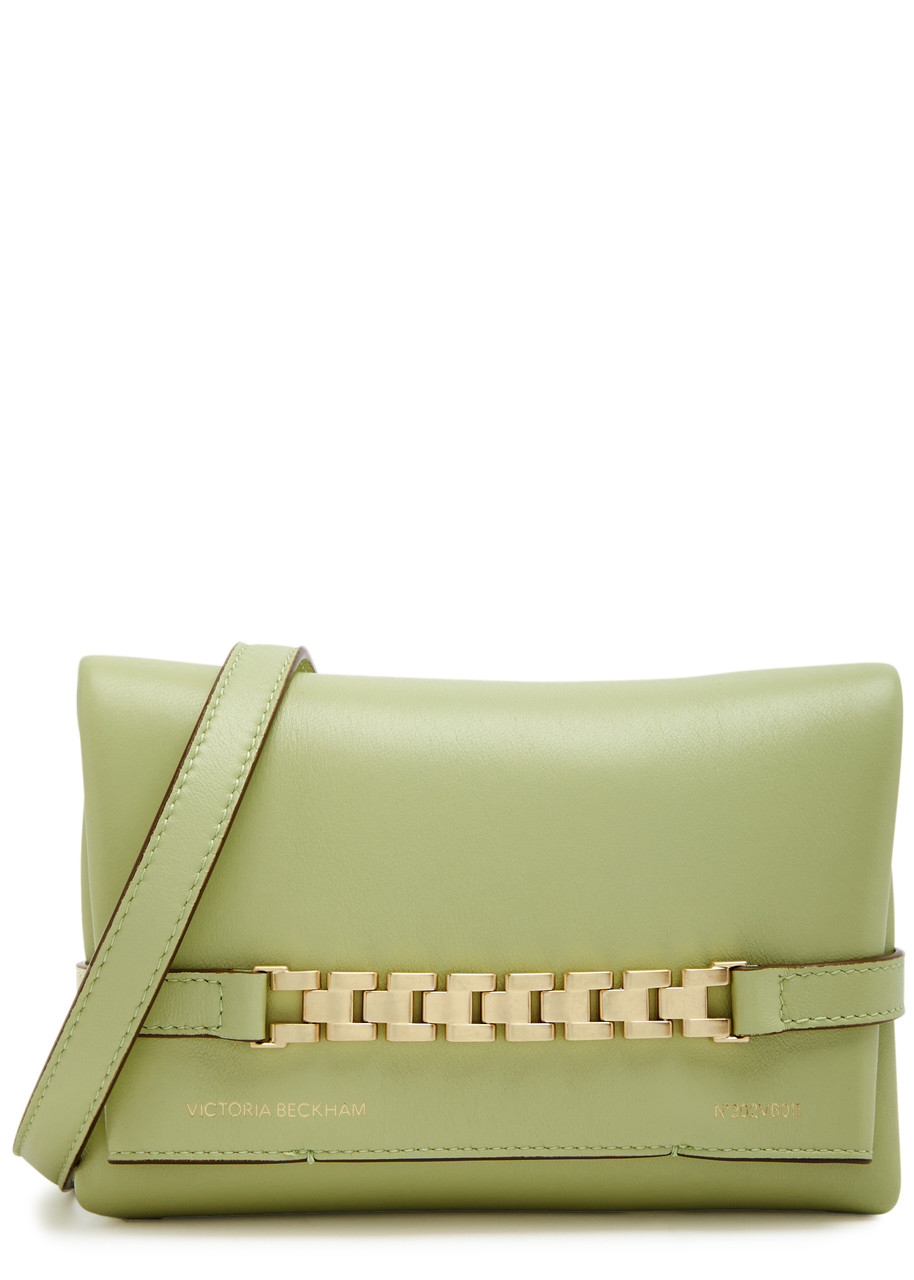 Victoria Beckham Chain Mini Leather Pouch In Light Green