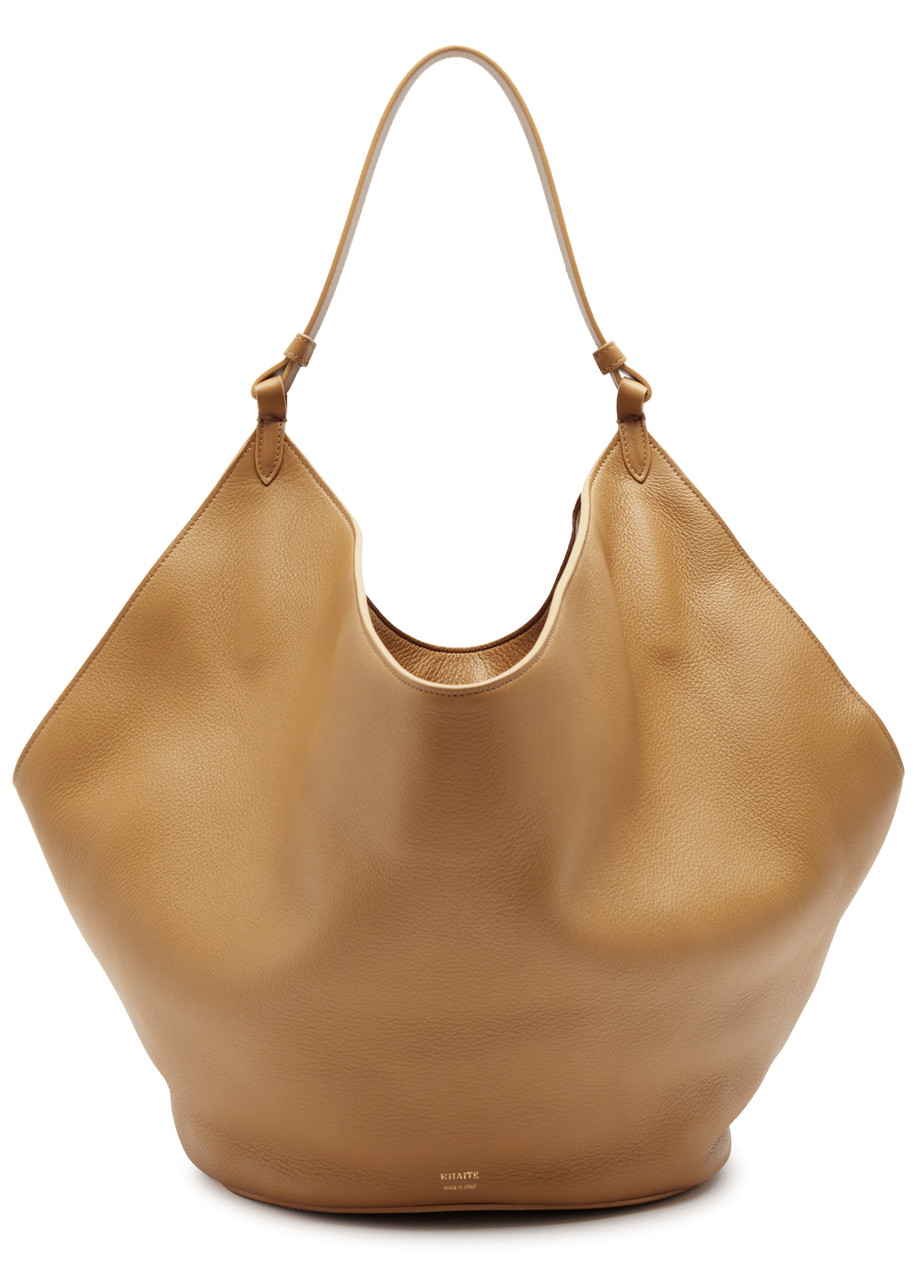 Khaite Medium Lotus Smooth Leather Tote Bag In Tan