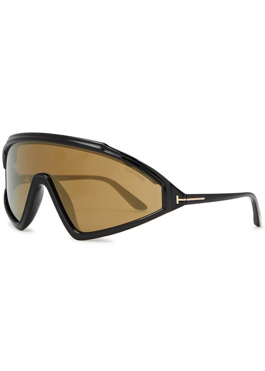 Tom Ford Lorna Mirrored Mask Sunglasses, Sunglasses, Black, Designer-engraved Mirrored Lenses, 100% UV Protection - One Size