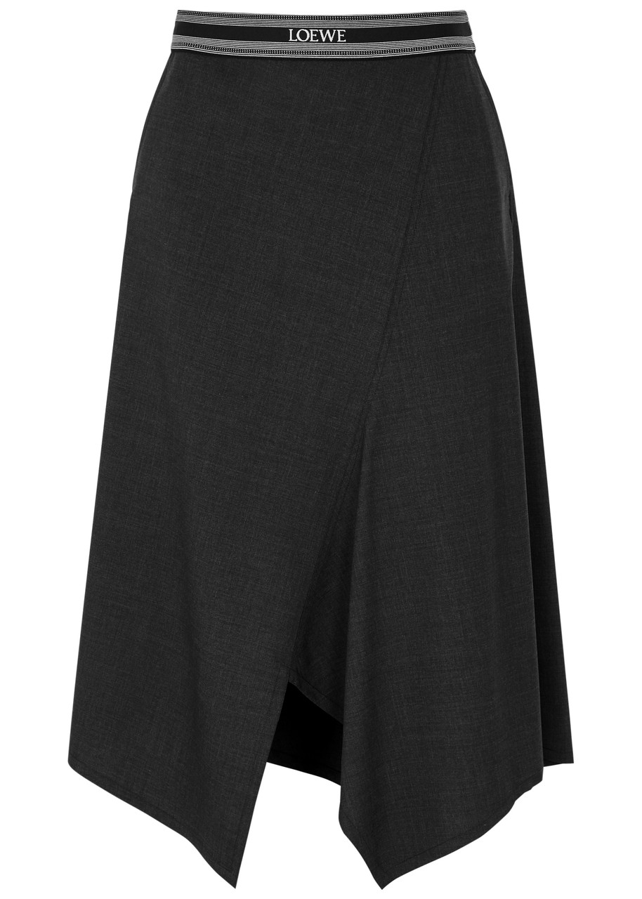Loewe Asymmetric Wool Midi Skirt - Anthracite - 34 (UK6 /xs)
