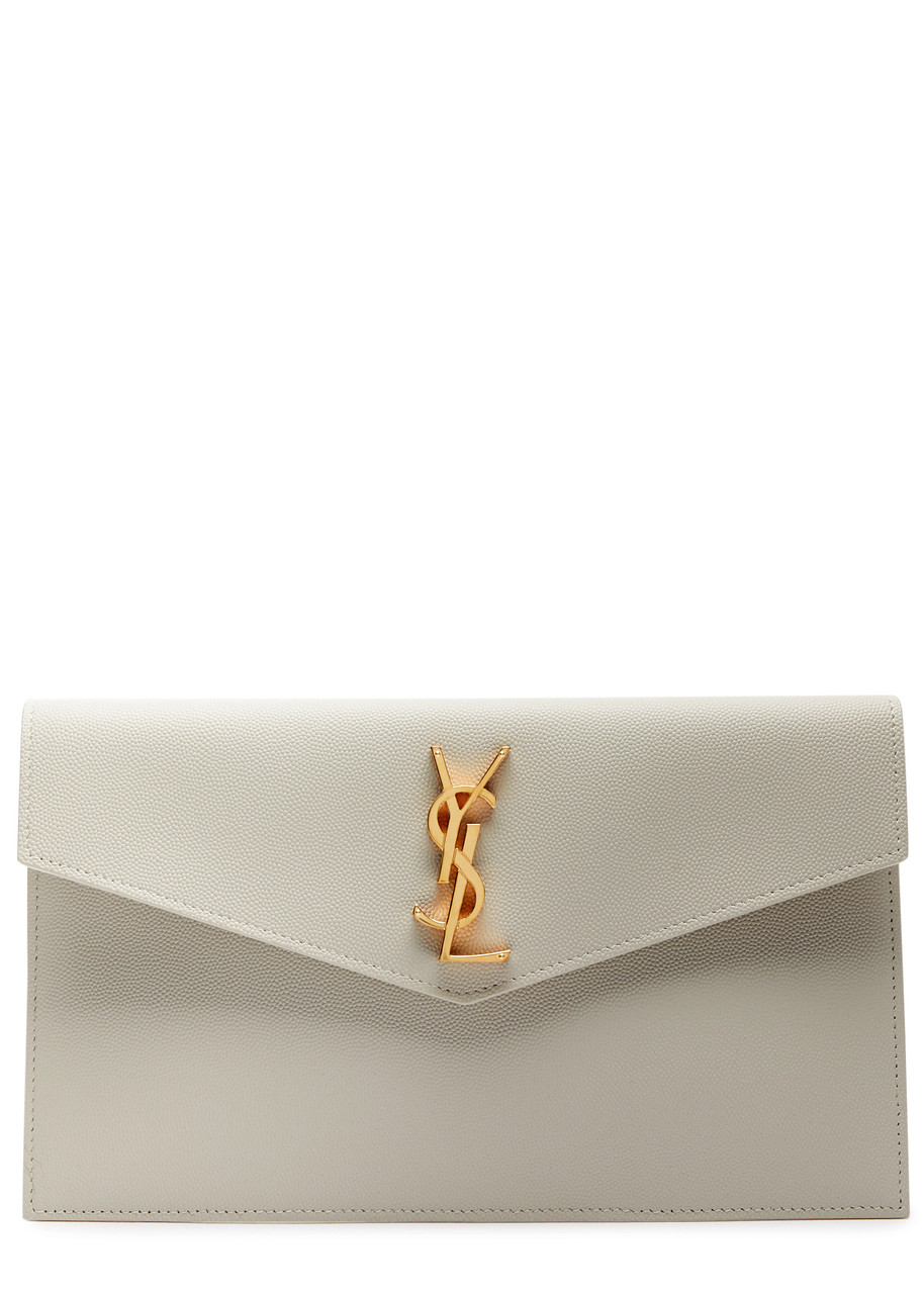 Saint Laurent Uptown Pebbled Leather Pouch - White - One Size
