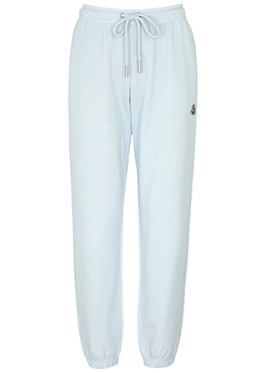 Shop Moncler Logo Cotton Sweatpants In Light Blue 2