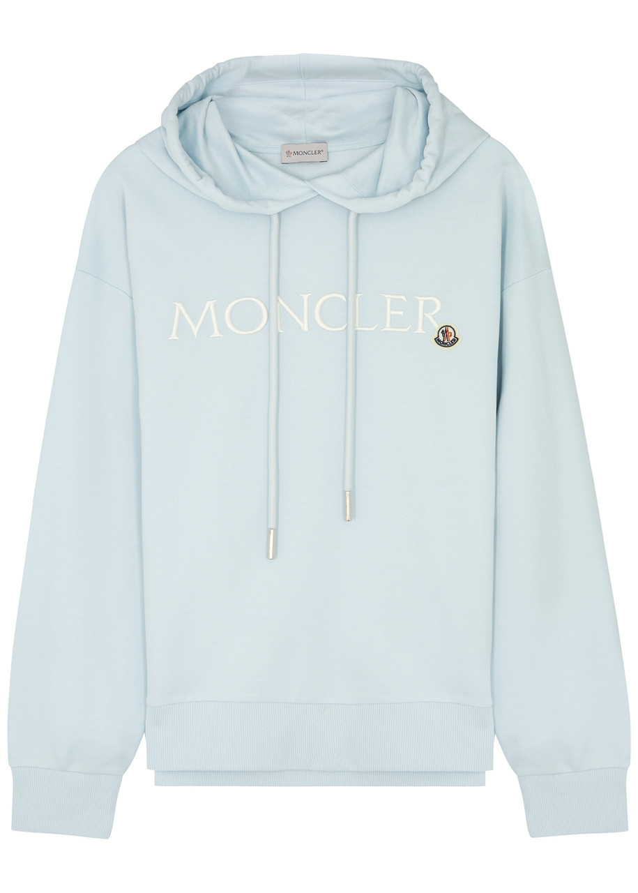 Shop Moncler Logo-embroidered Hooded Cotton Sweatshirt In Light Blue 2