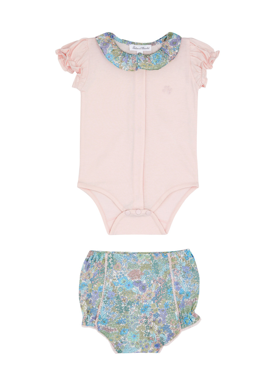 Tartine Et Chocolat Kids Floral-print Cotton Babygrow Set In Pink Light