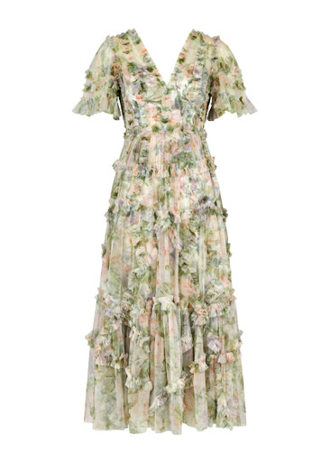 needle & thread ruffle midi dress in allover floral print Floral Diamond Ruffle Dress  Multi