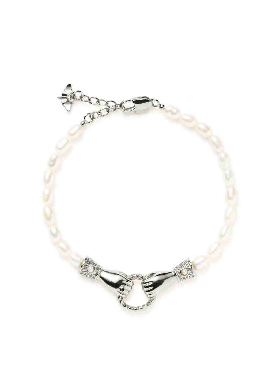 Missoma Harris Reed In Good Hands Pearl Bracelet Silver Plated/pearl & Black Onyx Black/silver In Pearl