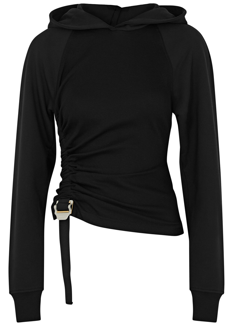 Dion Lee Hooded Buckle-embellished Cotton Sweatshirt In Black