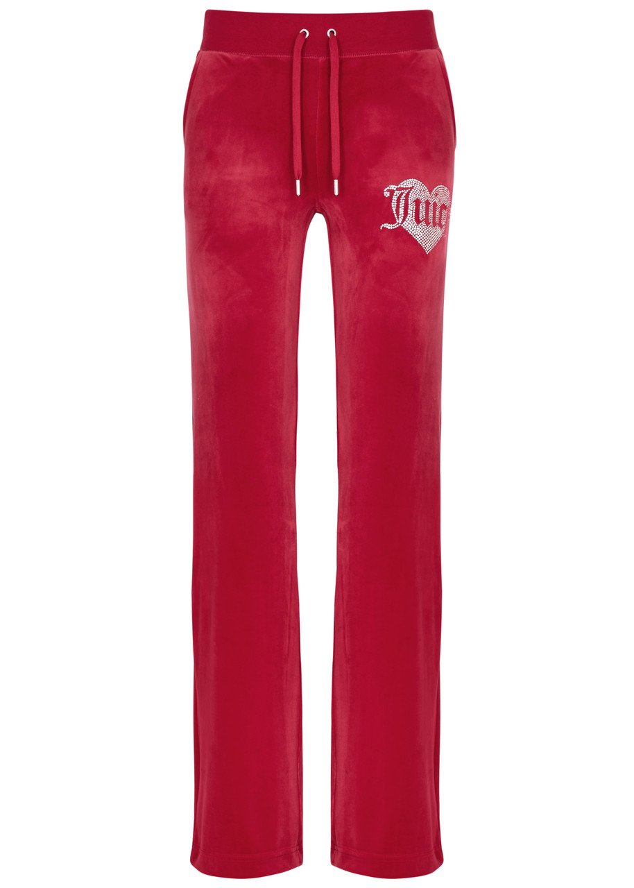 Juicy Couture Del Ray Logo Velour Sweatpants In Red