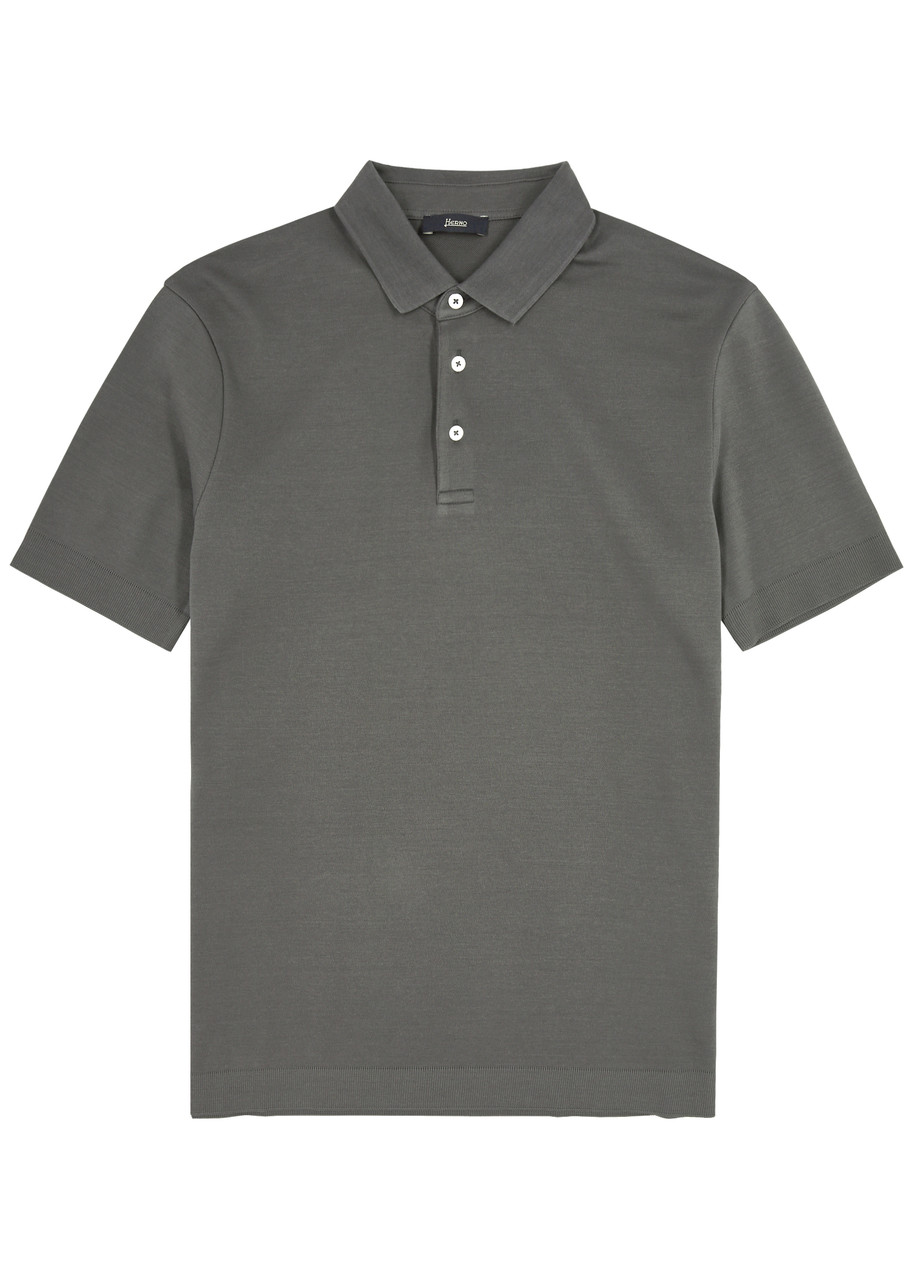 Herno Knitted Cotton Polo Shirt In Grey