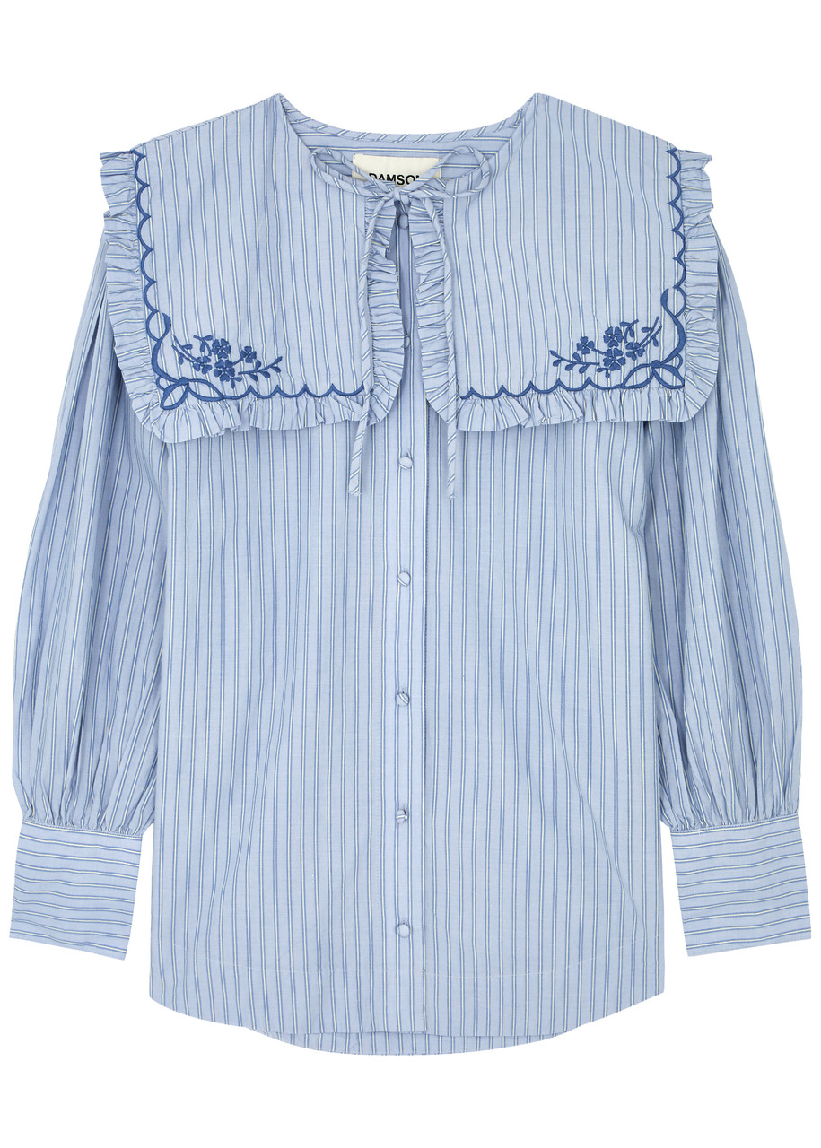 Damson Madder Nordine Striped Cotton Blouse In Patterned Blue