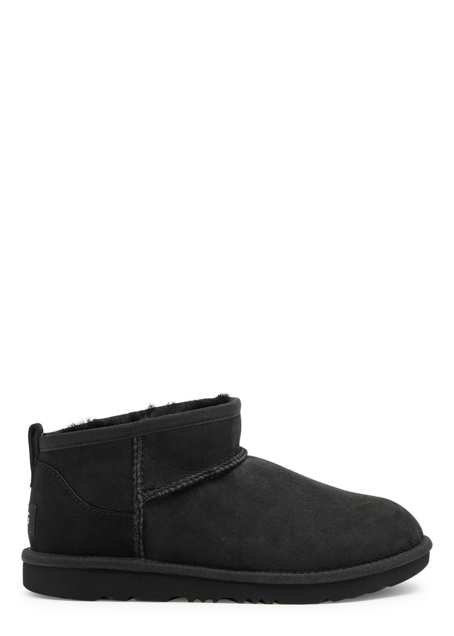 Ugg Kids Classic Ultra Mini Suede Ankle Boots In Black