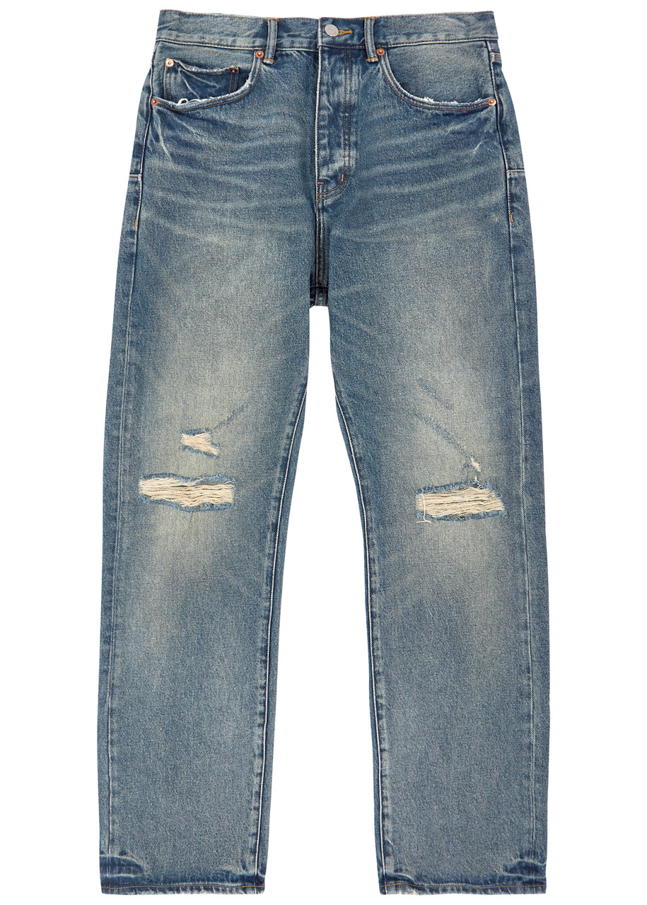 Purple Brand Distressed Straight-leg Jeans In Indigo