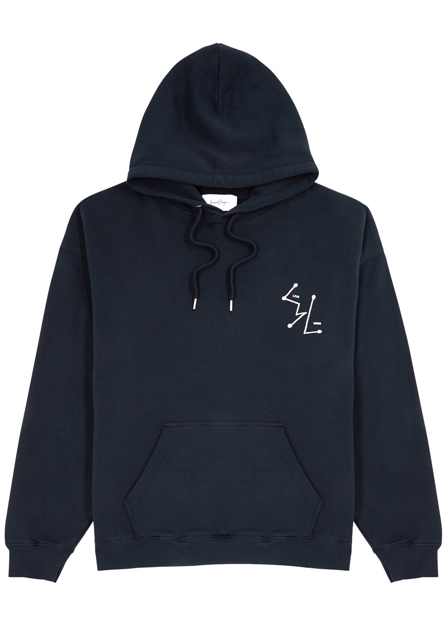 Second / Layer Live Wire Printed Hooded Cotton Sweatshirt In Navy