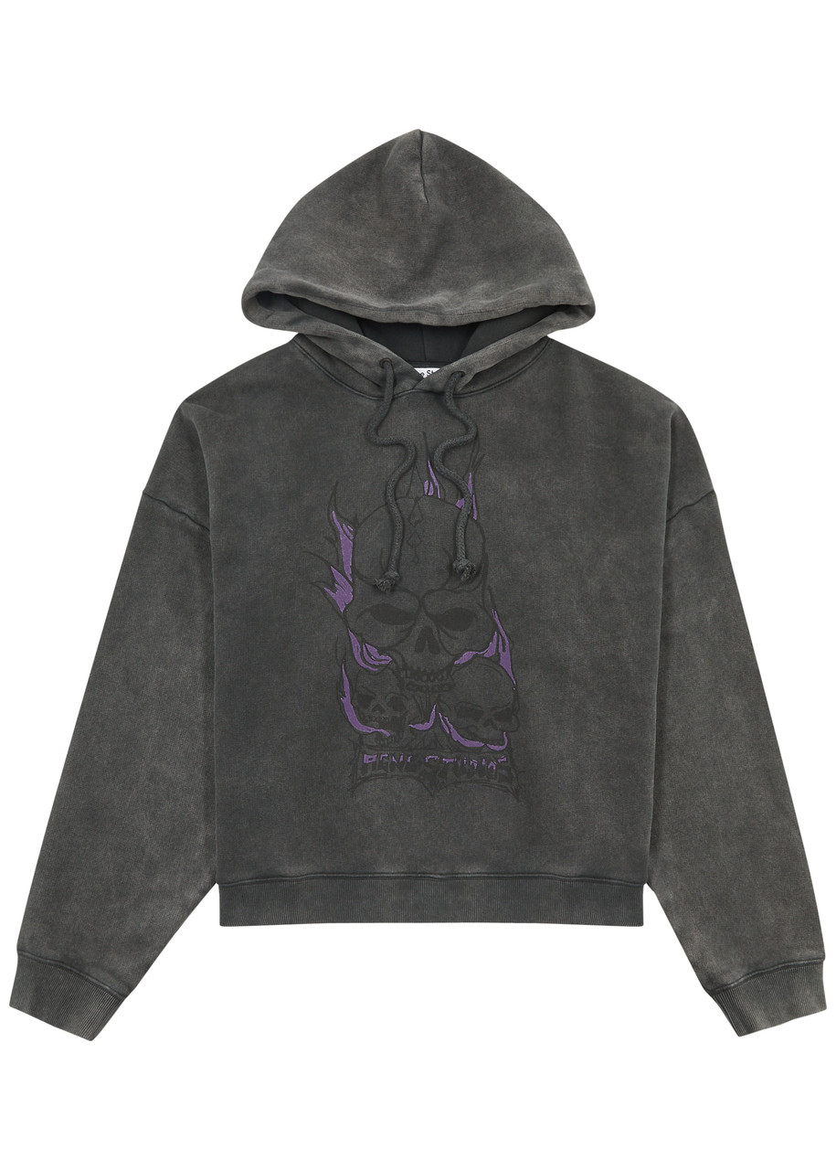 Acne Studios Printed Hooded Cotton Sweatshirt In Black