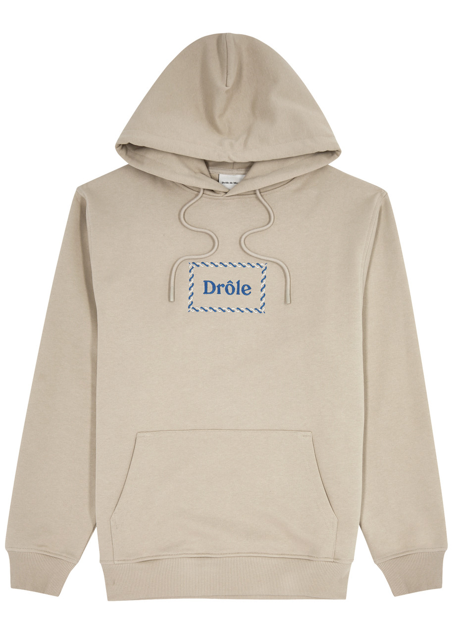 Drôle De Monsieur Logo-embroidered Hooded Cotton Sweatshirt In Taupe