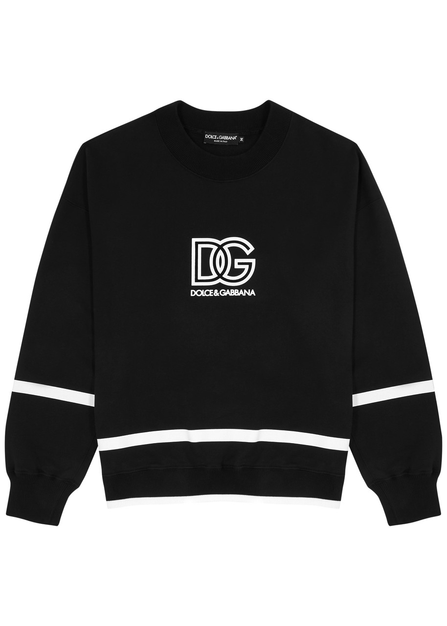 Dolce & Gabbana Logo-flocked Cotton Sweatshirt In Black