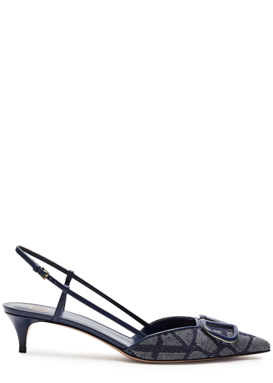 Valentino Garavani Vlogo 40 Canvas Slingback Pumps - Denim