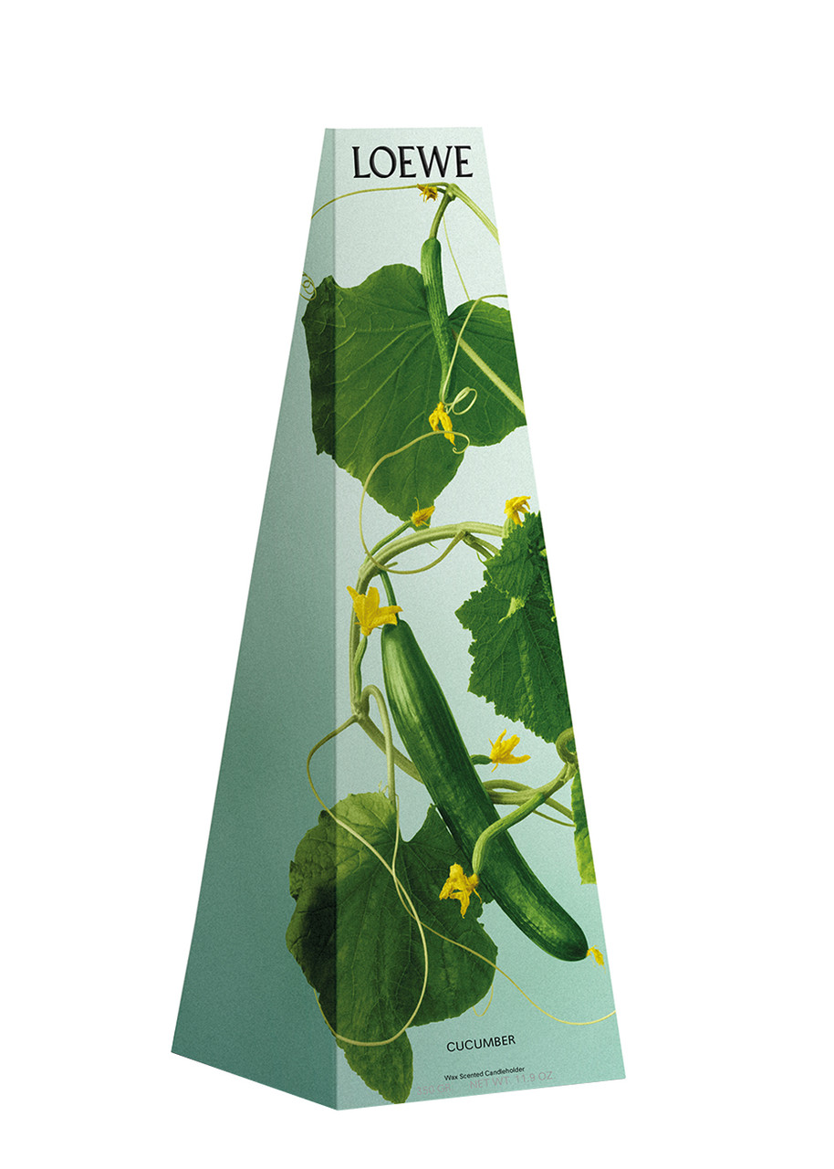  Loewe Cucumber Wax Candleholder 350g, Candlestick-shaped Candle, Cucumber Essence, Aquatic Scent, Juicy Cucumber, Fresh Mint Notes, 350g 