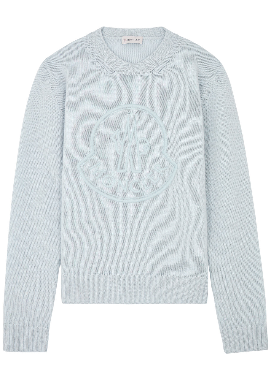 Moncler Logo-embroidered Wool-blend Jumper In Blue