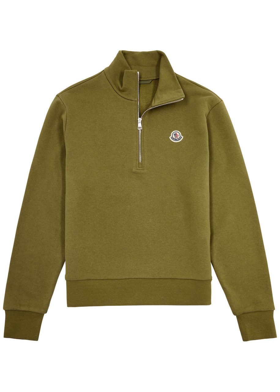 Moncler Half-zip Cotton Sweatshirt In Khaki