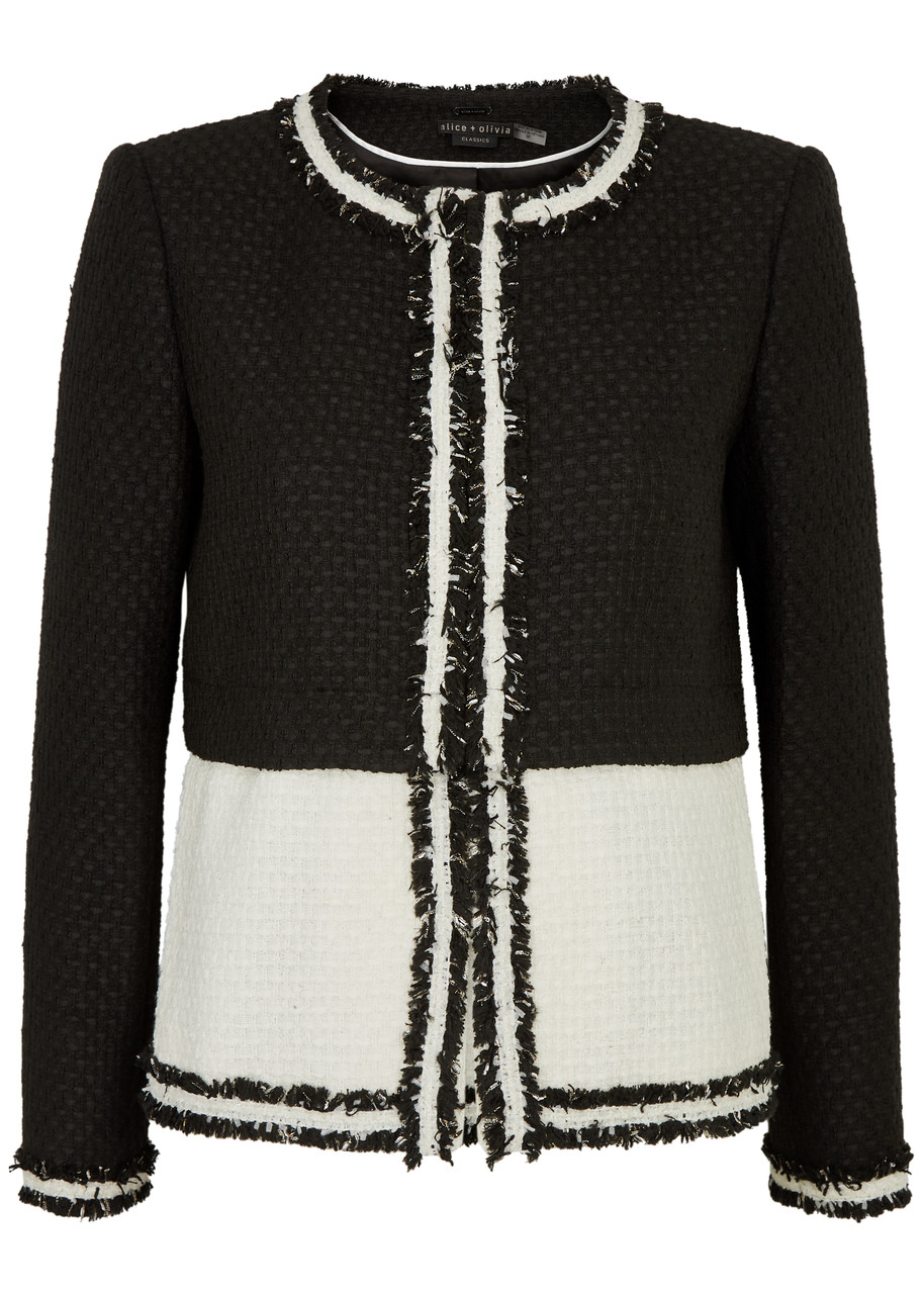 Shop Alice And Olivia Kidman Panelled Tweed Jacket In Black