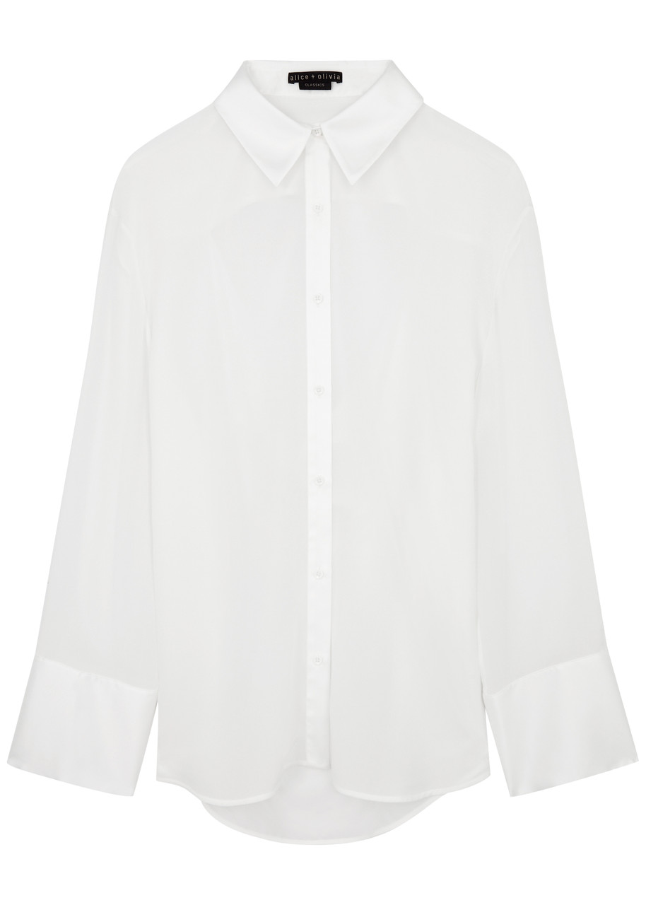 Alice And Olivia Finely Draped Open-back Silk Shirt In Off White