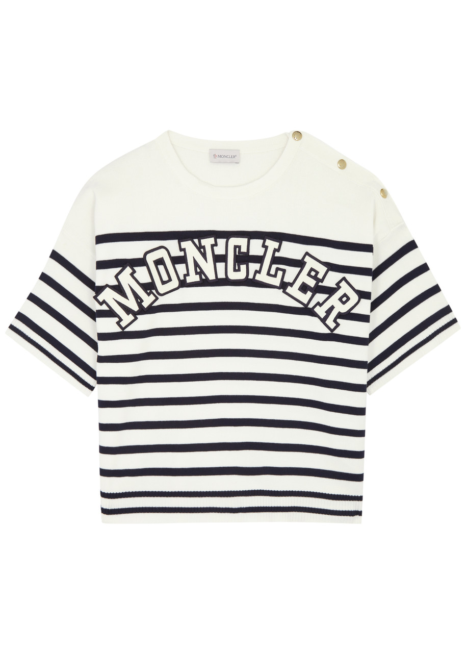 Shop Moncler Logo Striped Cotton T-shirt In White