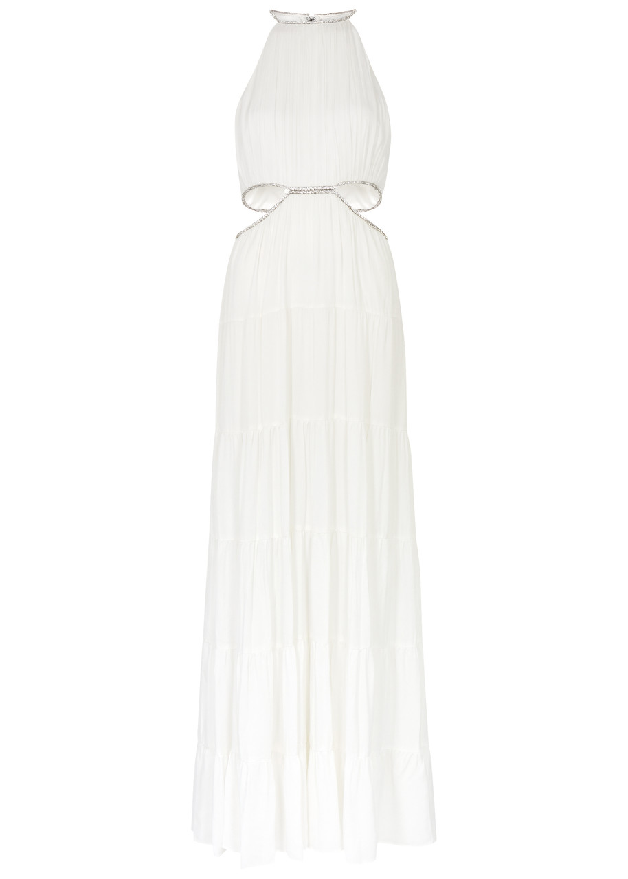 Shop Alice And Olivia Mytrice Cut-out Twill Maxi Dress In Off White