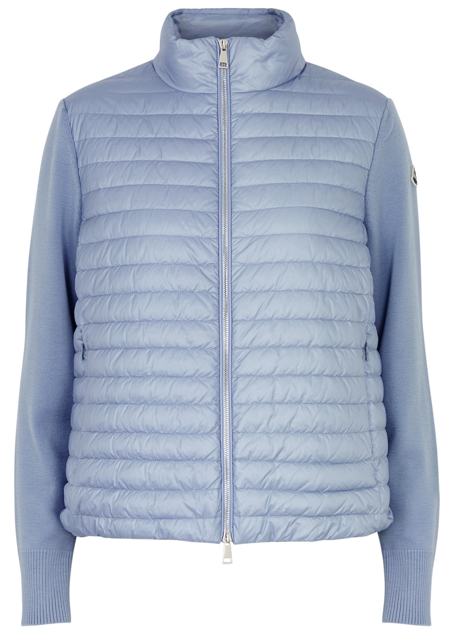 Moncler Quilted Shell And Wool Jacket In Light Blue