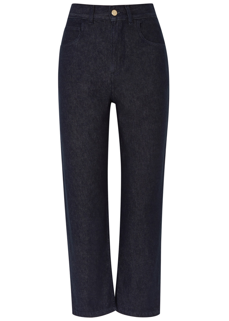 Shop Moncler Cropped Slim-leg Jeans In Dark Blue