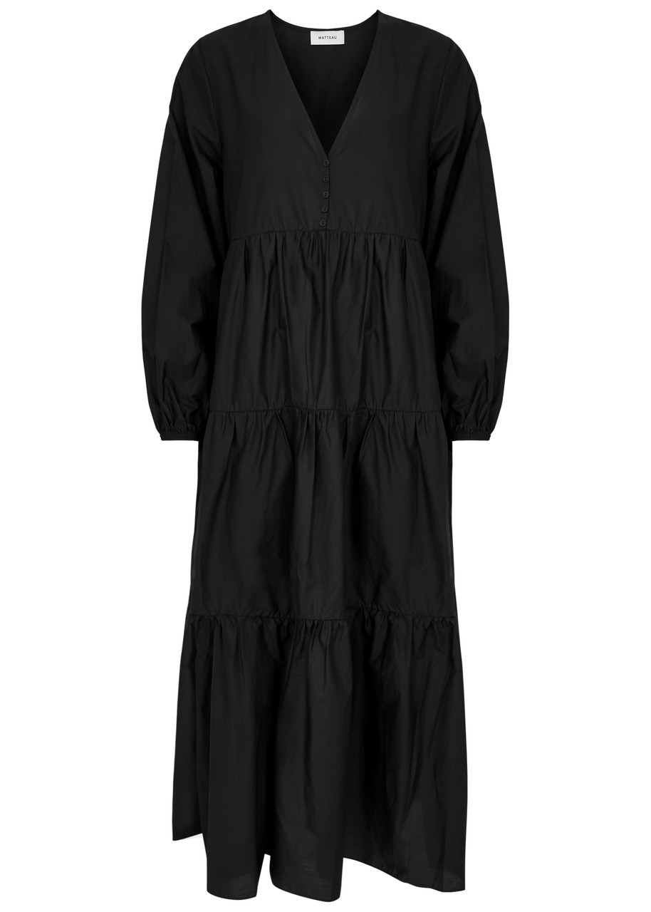 Matteau Tiered Cotton Maxi Dress In Black